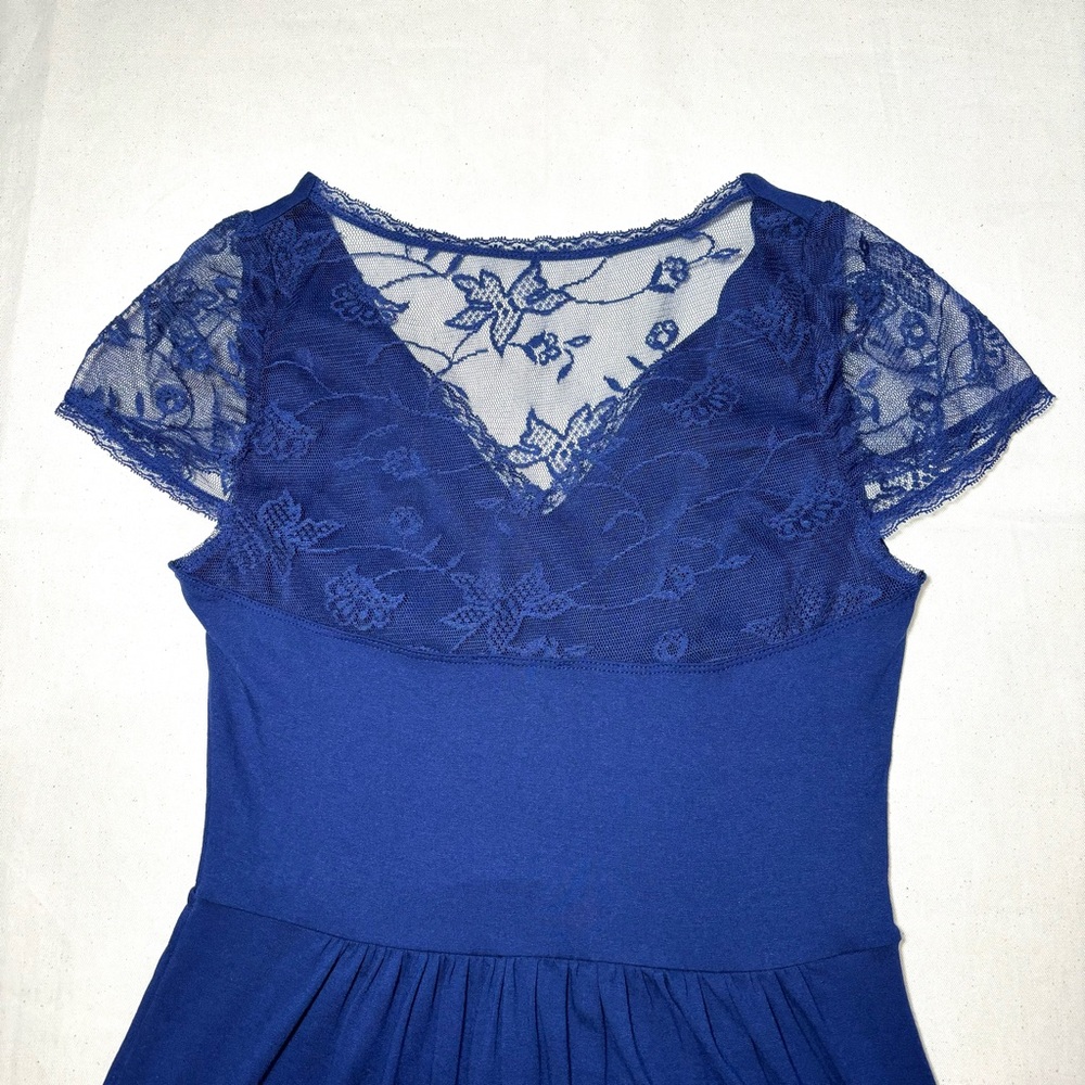 Navy Blue Maxi Dress Lace Cap Sleeves Lace Back Semi-Formal Casual - Picture 10 of 16